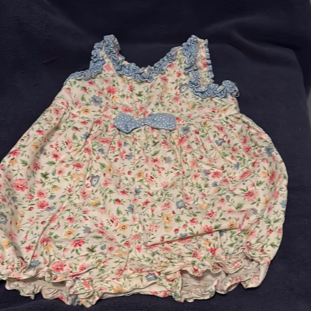 Floral Baby romper with Blue Polkadot  Accents